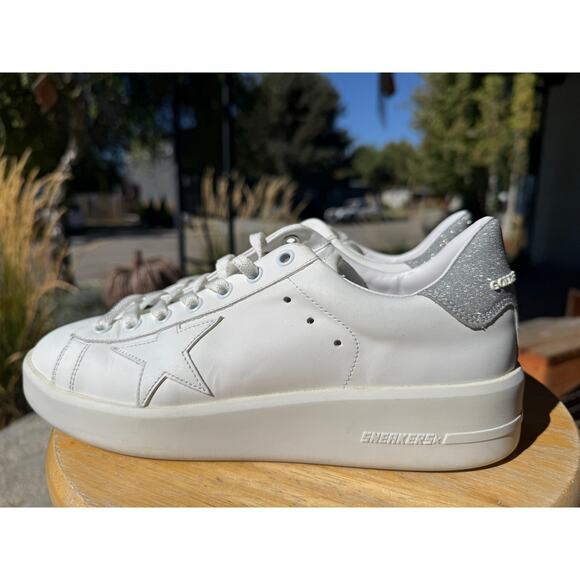 Golden Goose Pure Star White With Silver Glitter Tab Women size 38 US 8 - Picture 1 of 11